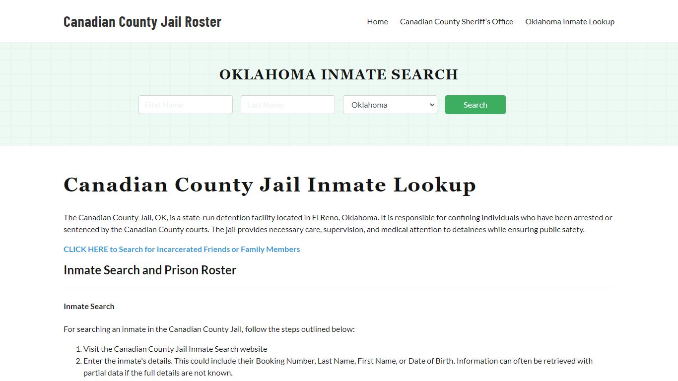 Canadian County Jail Roster Lookup, OK, Inmate Search
