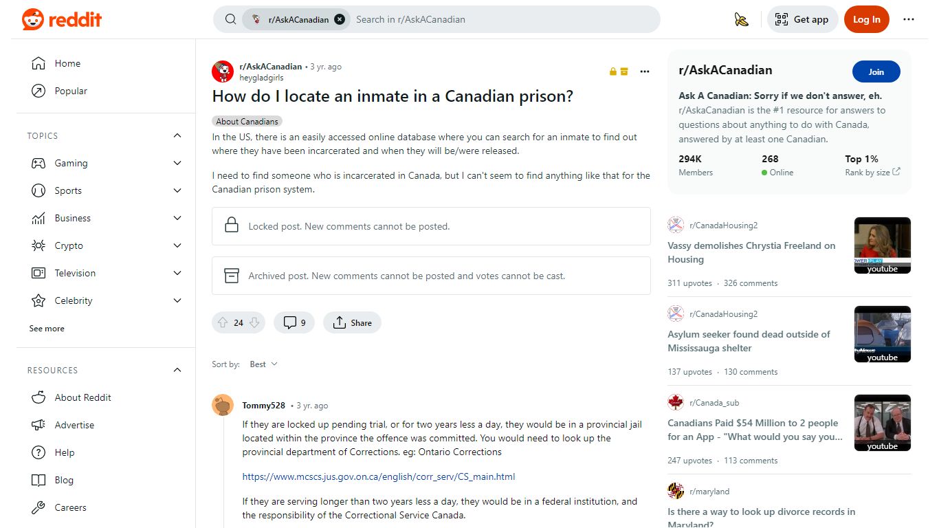 How do I locate an inmate in a Canadian prison? : r/AskACanadian - Reddit